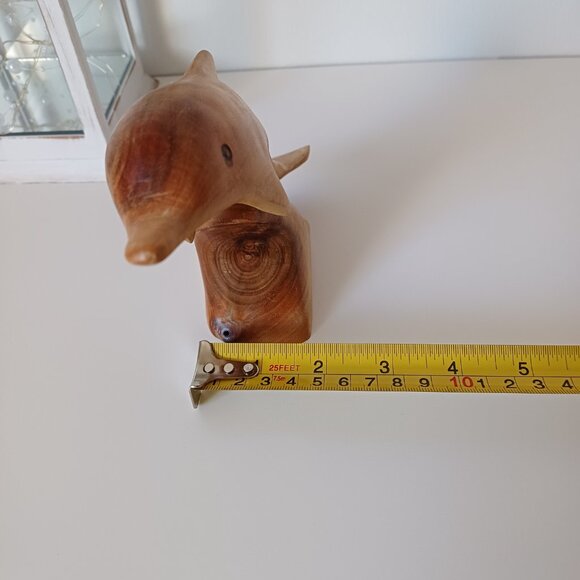Small Carved Light Brown Wood Dolphin on Base 5'' - Picture 8 of 9